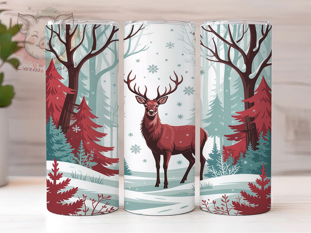 Red Reindeer Forest Tumbler, Christmas Deer Tumbler, 20Oz Sublimation, Winter Forest Printable, Red Holiday Design, Reindeer Silhouette Wrap, Festive Forest Art Sublimation Lara' s Designs 