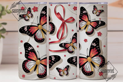 Red Ribbon Butterfly 20oz Tumbler Wrap Sublimation sassyprint 