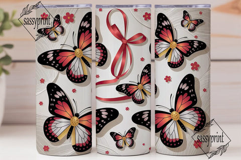 Red Ribbon Butterfly 20oz Tumbler Wrap Sublimation sassyprint 