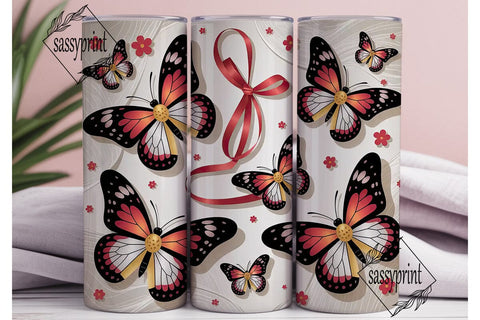 Red Ribbon Butterfly 20oz Tumbler Wrap Sublimation sassyprint 