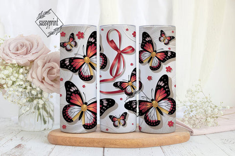 Red Ribbon Butterfly 20oz Tumbler Wrap Sublimation sassyprint 