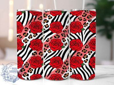 Red Rose Animal Print 20oz Tumbler, Red rose design, Animal print tumbler, 20oz skinny tumbler, Rose floral print, Sublimation tumbler wrap, Red leopard print, Floral animal pattern Sublimation ToriDesigns 