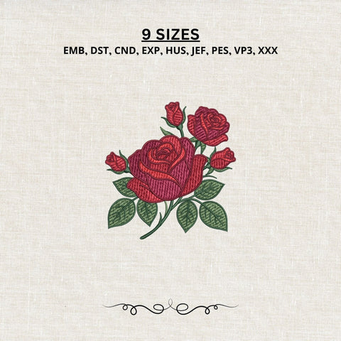 Red Rose Bouquet Machine Embroidery Design Floral Flower PES DST Files Embroidery/Applique DESIGNS PatternFeed8 