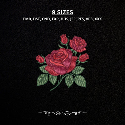Red Rose Bouquet Machine Embroidery Design Floral Flower PES DST Files Embroidery/Applique DESIGNS PatternFeed8 
