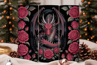Red Rose Dragon 20oz Tumbler Wrap Sublimation DesignSVG 