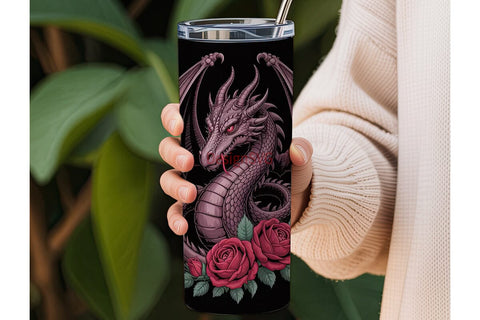 Red Rose Dragon 20oz Tumbler Wrap Sublimation DesignSVG 