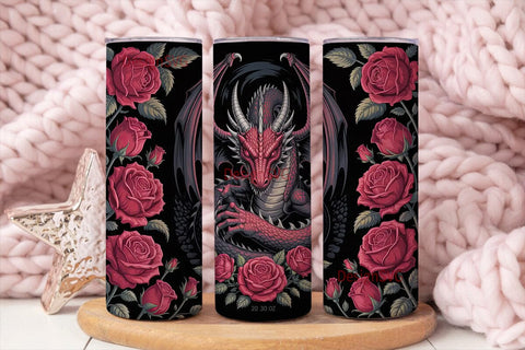 Red Rose Dragon 20oz Tumbler Wrap Sublimation DesignSVG 