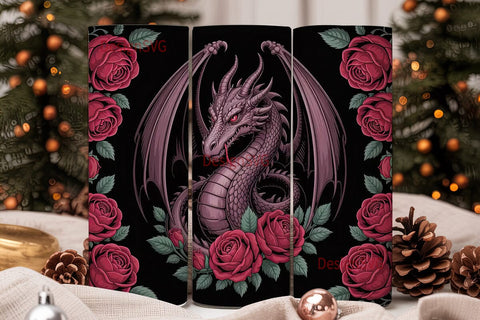 Red Rose Dragon 20oz Tumbler Wrap Sublimation DesignSVG 
