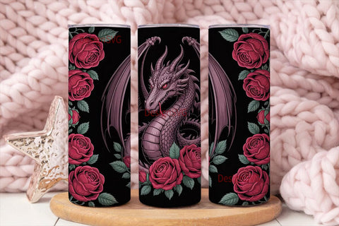 Red Rose Dragon 20oz Tumbler Wrap Sublimation DesignSVG 