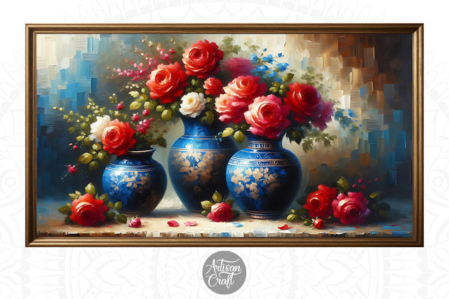 Red rose flower Frame TV art, Valentine Frame TV art roses, Digital Pattern Artisan Craft SVG 