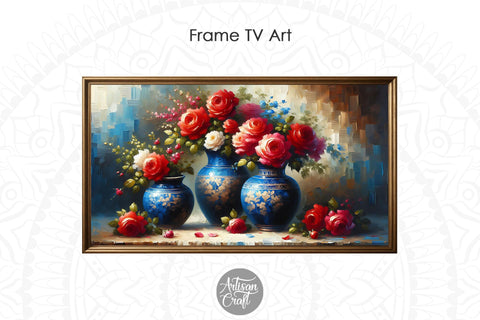 Red rose flower Frame TV art, Valentine Frame TV art roses, Digital Pattern Artisan Craft SVG 