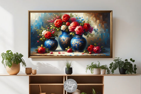 Red rose flower Frame TV art, Valentine Frame TV art roses, Digital Pattern Artisan Craft SVG 