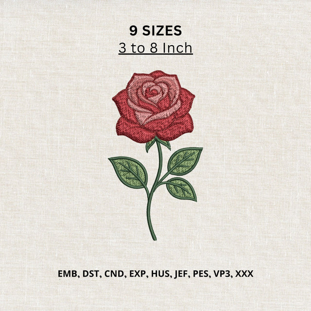 Red Rose Machine Embroidery Design Romantic Floral Rose Embroidery File Embroidery/Applique DESIGNS PatternFeed8 