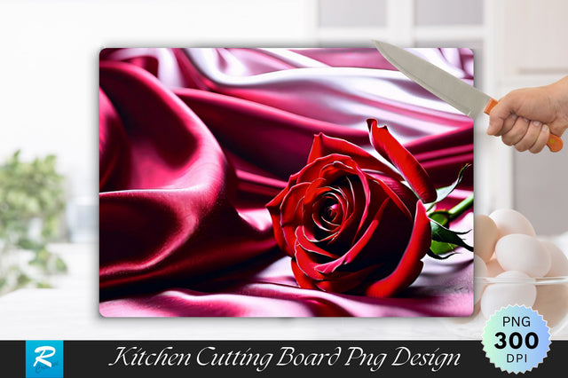 Red Rose on the Silk Bedsheet Background Cutting Board Sublimation Regulrcrative 