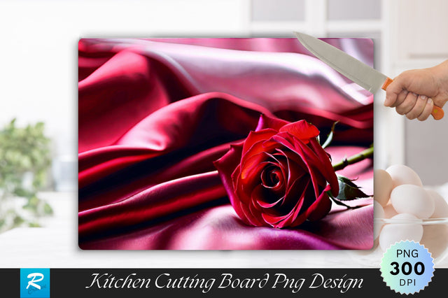Red Rose on the Silk Bedsheet Background Cutting Board Sublimation Regulrcrative 
