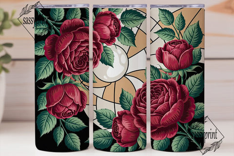 Red Rose Stained Glass 20oz Tumbler Wrap Sublimation sassyprint 
