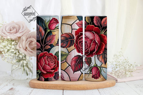 Red Rose Stained Glass 20oz Tumbler Wrap Sublimation sassyprint 