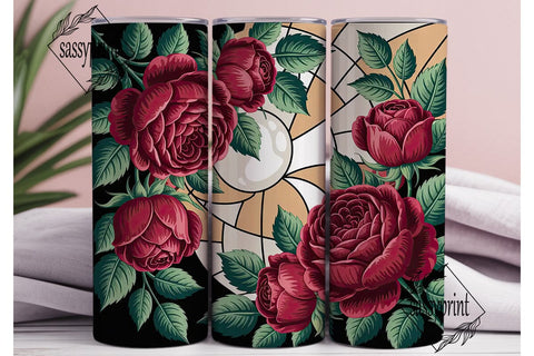 Red Rose Stained Glass 20oz Tumbler Wrap Sublimation sassyprint 