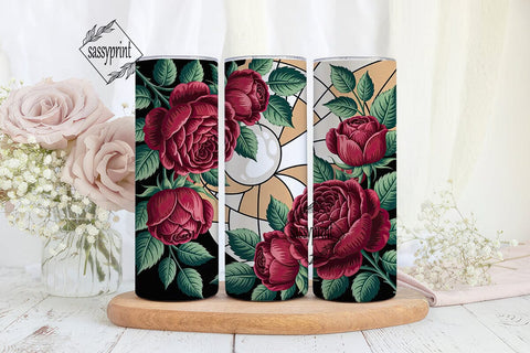 Red Rose Stained Glass 20oz Tumbler Wrap Sublimation sassyprint 