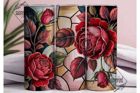 Red Rose Stained Glass 20oz Tumbler Wrap Sublimation sassyprint 