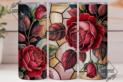 Red Rose Stained Glass 20oz Tumbler Wrap Sublimation sassyprint 
