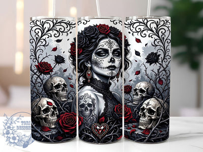 Red Rose Sugar Skull 20oz Tumbler, Red Rose Sugar Skull, Rose Sugar Skull, Sugar Skull Tumbler, 20oz Tumbler, Red Rose Tumbler, Skull Tumbler, Tumbler Wrap Sublimation ToriDesigns 