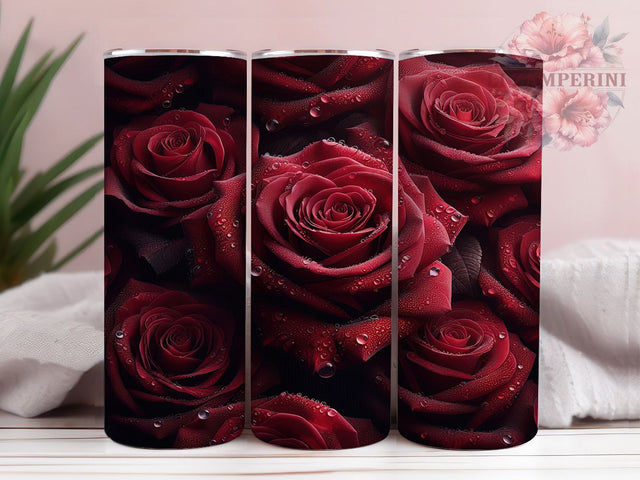Red Rose Water Drop Tumbler, Seamless Floral, Rose Tumbler, Floral Wrap, Elegant Sublimation, Romantic Design Sublimation Li Zamperini 