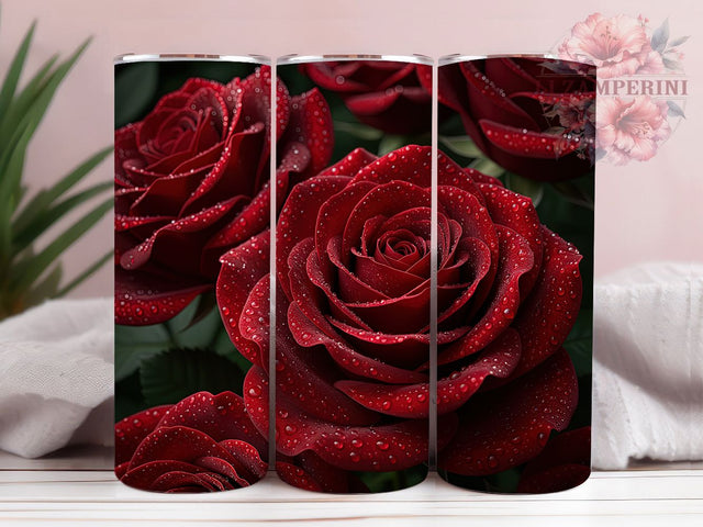 Red Rose Water Drop Tumbler, Seamless Floral, Rose Tumbler, Floral Wrap, Elegant Sublimation, Romantic Design Sublimation Li Zamperini 