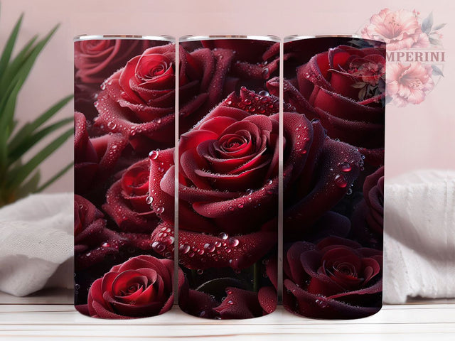 Red Rose Water Drop Tumbler, Seamless Floral, Rose Tumbler, Floral Wrap, Elegant Sublimation, Romantic Design Sublimation Li Zamperini 