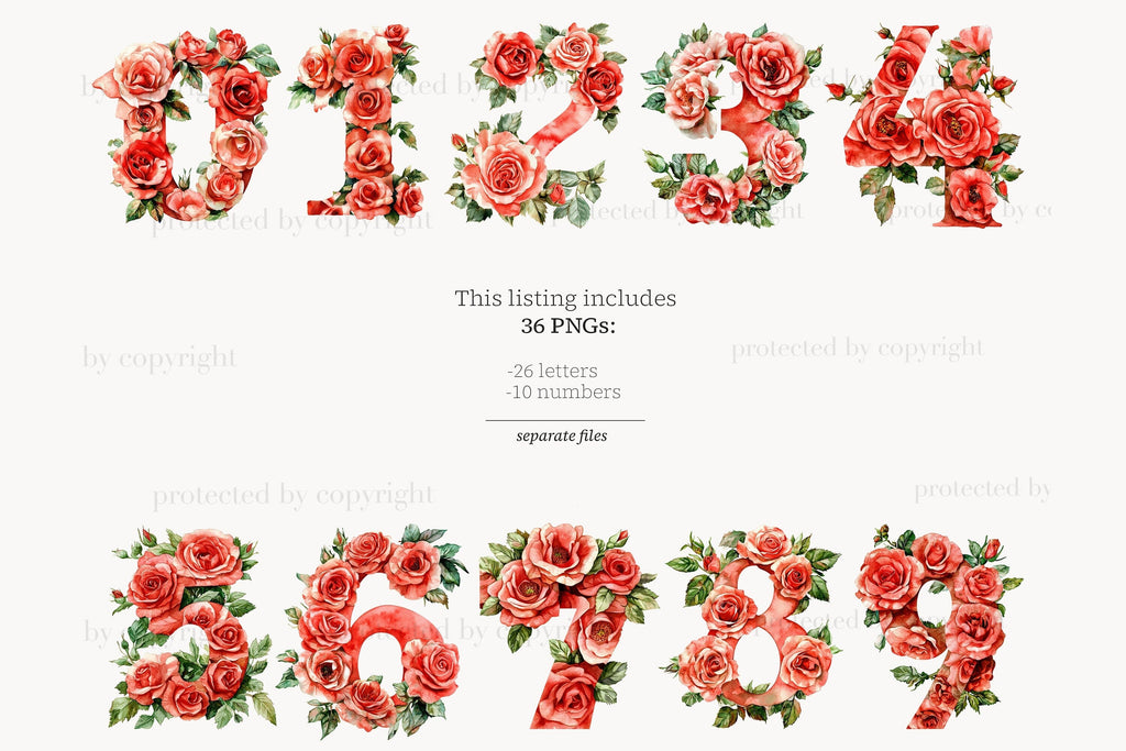 Red Roses Alphabet | Printable Flowers Letters Botanical - So Fontsy