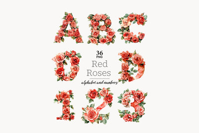 Red Roses Alphabet | Printable Flowers Letters Botanical SVG GlamArtZhanna 