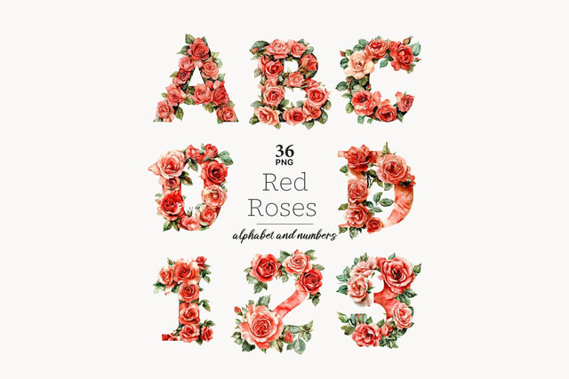 Red Roses Alphabet | Printable Flowers Letters Botanical SVG GlamArtZhanna 