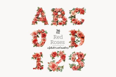 Red Roses Alphabet | Printable Flowers Letters Botanical SVG GlamArtZhanna 