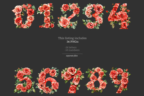 Red Roses Alphabet | Printable Flowers Letters Botanical SVG GlamArtZhanna 