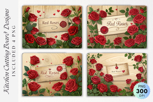 Red Roses and Heartfelt Message on Wood with Cutting Board Sublimation Regulrcrative 
