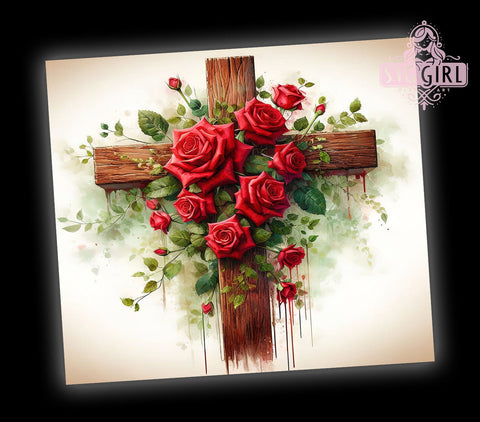 Red Roses Cross 20oz Tumbler, Cross Design Tumbler, 20oz Sublimation Wrap, Floral Christian Gift, Religious Tumbler, Rose Decor, Faith-Based Drinkware Sublimation SvggirlplusArt 