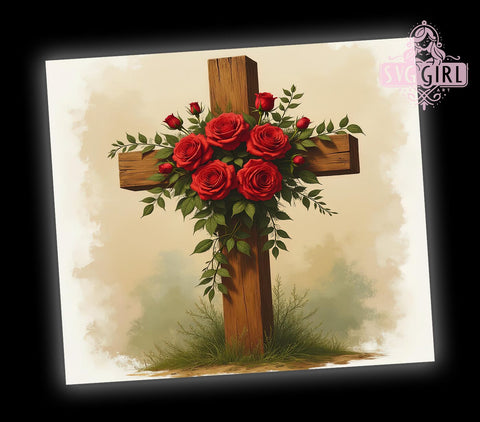 Red Roses Cross 20oz Tumbler, Cross Design Tumbler, 20oz Sublimation Wrap, Floral Christian Gift, Religious Tumbler, Rose Decor, Faith-Based Drinkware Sublimation SvggirlplusArt 