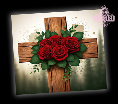 Red Roses Cross 20oz Tumbler, Cross Design Tumbler, 20oz Sublimation Wrap, Floral Christian Gift, Religious Tumbler, Rose Decor, Faith-Based Drinkware Sublimation SvggirlplusArt 