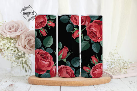 Red Roses on Black 20oz Tumbler Wrap Sublimation sassyprint 