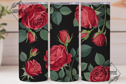 Red Roses on Black 20oz Tumbler Wrap Sublimation sassyprint 