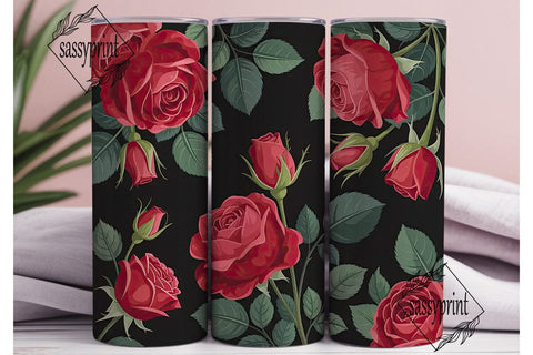 Red Roses on Black 20oz Tumbler Wrap Sublimation sassyprint 