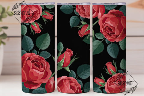 Red Roses on Black 20oz Tumbler Wrap Sublimation sassyprint 