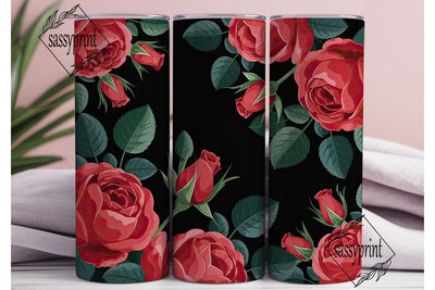 Red Roses on Black 20oz Tumbler Wrap Sublimation sassyprint 