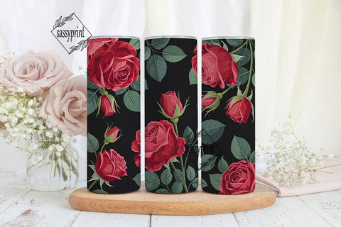 Red Roses on Black 20oz Tumbler Wrap Sublimation sassyprint 