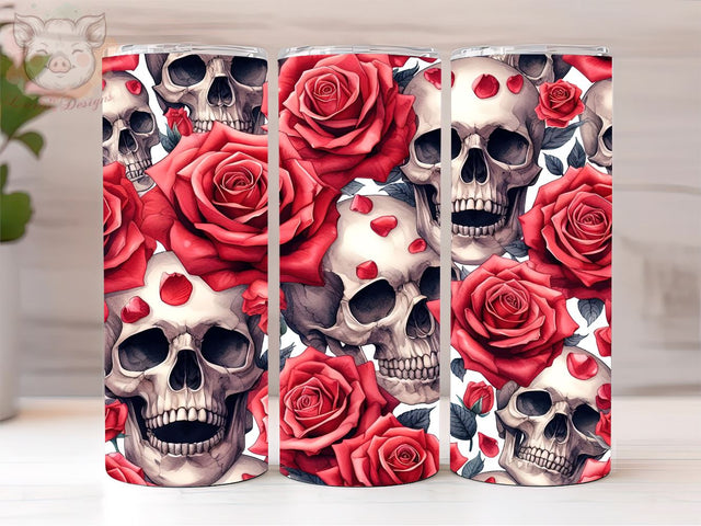 Red Roses Skulls 20 oz Tumbler Wrap, Roses Skulls PNG Downloads, 20oz Tumbler Png, Sublimation Design, Digital, Digital Download PNG Sublimation Lara' s Designs 