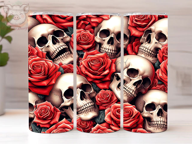 Red Roses Skulls 20 oz Tumbler Wrap, Roses Skulls PNG Downloads, Horror Gifts, 20oz Tumbler Png, Sublimation Design, Digital, Digital Download PNG Sublimation Lara' s Designs 