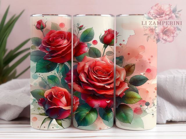 Red Roses Tumbler, Valentine's Day Wrap, Floral Tumbler Design, Sublimation PNG 20oz, Roses Drinkware, Love Theme Tumbler, Romantic Floral Art Sublimation Li Zamperini 
