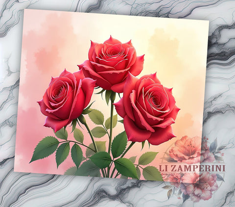 Red Roses Tumbler, Valentine's Day Wrap, Floral Tumbler Design, Sublimation PNG 20oz, Roses Drinkware, Love Theme Tumbler, Romantic Floral Art Sublimation Li Zamperini 
