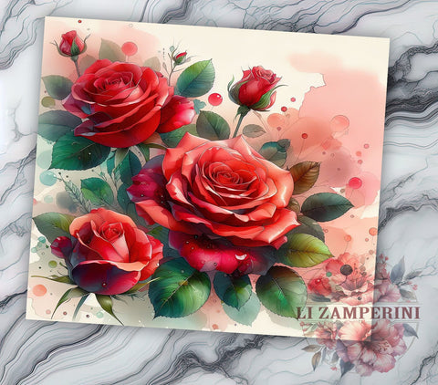 Red Roses Tumbler, Valentine's Day Wrap, Floral Tumbler Design, Sublimation PNG 20oz, Roses Drinkware, Love Theme Tumbler, Romantic Floral Art Sublimation Li Zamperini 