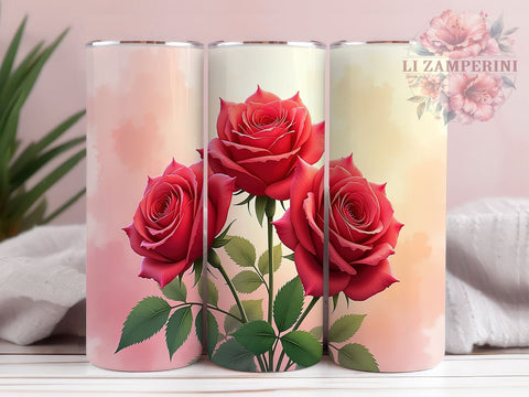 Red Roses Tumbler, Valentine's Day Wrap, Floral Tumbler Design, Sublimation PNG 20oz, Roses Drinkware, Love Theme Tumbler, Romantic Floral Art Sublimation Li Zamperini 